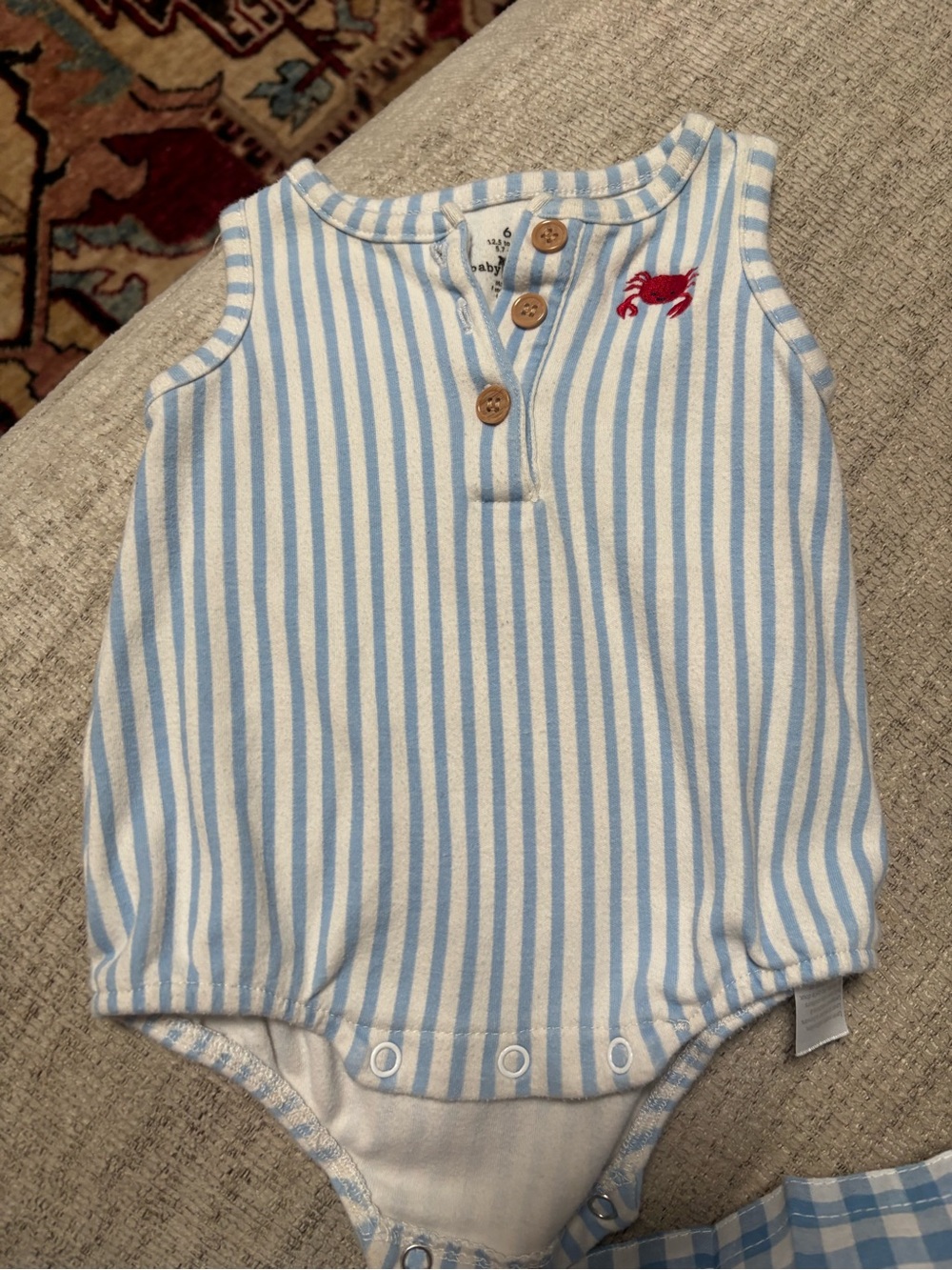Baby Starters Blue and White Striped Infant Onesie and Hat 6m Crab Striped